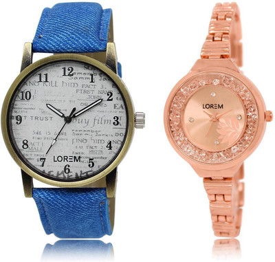 

LOREM Watch-28-225 COMBO Rose Gold & White Round Boy's & Girl's Metal Bracelet & Leather Watch - For Men & Women