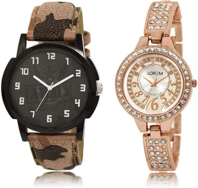 

LOREM OM-3-216 Designer Silver & Black Round Boy's & Girl's Metal Bracelet & Leather Watch - For Men & Women