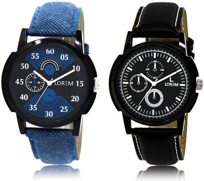 LOREM Multicolor Round Boy's Leather Analog Watch  - For Men