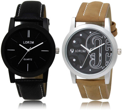 

LOREM watch-5-14 Designer Black Round Boy's Leather Watch - For Men