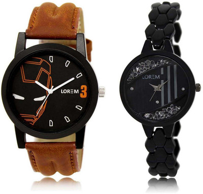 

LOREM SR-4-221 Attractive Black Round Boy's & Girl's Metal Bracelet & Leather Watch - For Men & Women