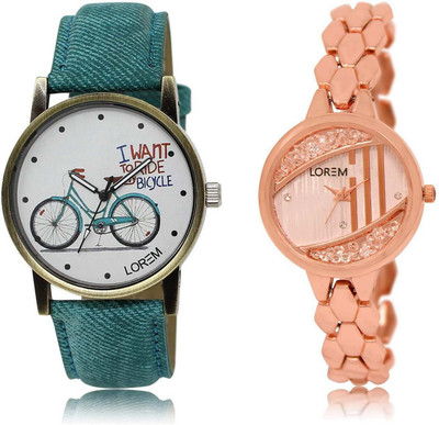 

LOREM SR-222-229 Attractive Rose Gold & White Round Girl's Metal Bracelet & Leather Watch - For Women