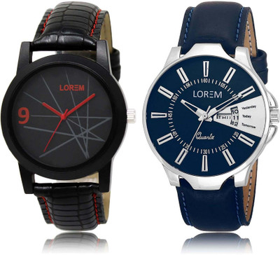 

LOREM SR-8-23 Attractive Silver & Black Round Boy's Leather Watch - For Men