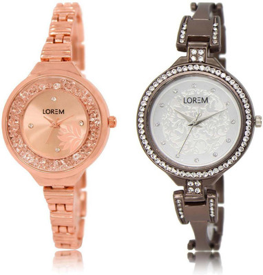

LOREM SR-225-236 Attractive Silver & Rose Gold Round Girl's Metal Bracelet Watch - For Women