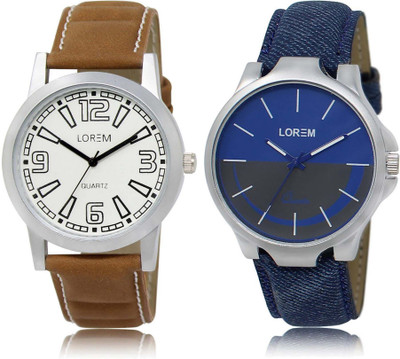 

LOREM Watch-15-24 Designer Blue & White Round Boy's Leather Watch - For Men