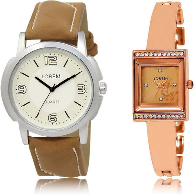 

LOREM watch-16-220 Designer Rose Gold & White Square & Round Boy's & Girl's Metal Bracelet & Leather Watch - For Men & Women