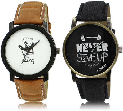 

LOREM SR-18-27 Attractive Black & White Round Boy's Leather Watch - For Men
