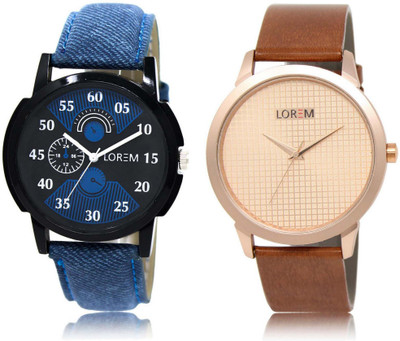 

LOREM watch-2-34 Designer Rose Gold & Black Round Boy's Leather Watch - For Men