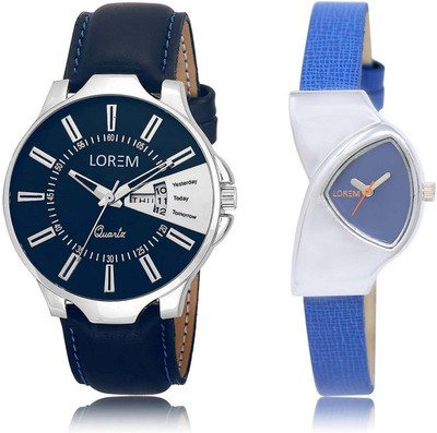 

LOREM watch23-208 Attractive Blue Triangle & Round Boy's & Girl's Leather Watch - For Men & Women