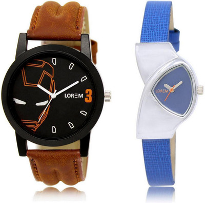 

LOREM watch4-208 COMBO Blue & Black Triangle & Round Boy's & Girl's Leather Watch - For Men & Women