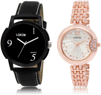 

LOREM Watch-6-228 COMBO Silver & Black Round Boy's & Girl's Metal Bracelet & Leather Watch - For Men & Women