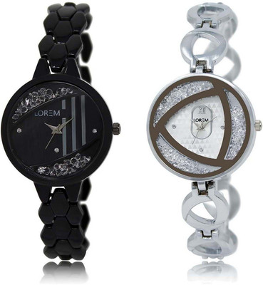 

LOREM 221-240 Attractive Silver & Black Round Girl's Metal Bracelet Watch - For Women