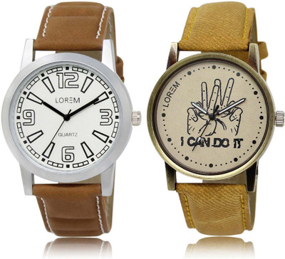 

LOREM SR-15-30 Attractive Grey & White Round Boy's Leather Watch - For Men