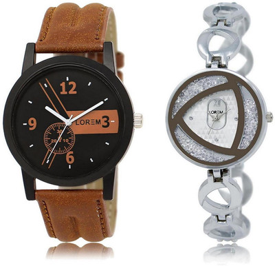 

LOREM 1-240 COMBO Silver & Black Round Boy's & Girl's Metal Bracelet & Leather Watch - For Men & Women