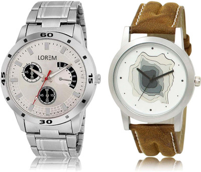 

LOREM SR-9-101 Attractive White & Silver Round Boy's Leather & Metal Bracelet Watch - For Men