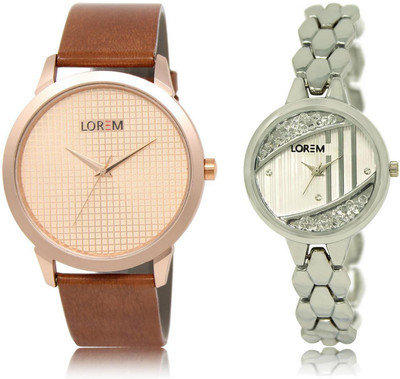 

LOREM FZ-34-223 COMBO Silver & Rose Gold Round Boy's & Girl's Metal Bracelet & Leather Watch - For Men & Women