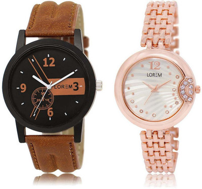 

LOREM SR-1-228 Attractive Silver & Black Round Boy's & Girl's Metal Bracelet & Leather Watch - For Men & Women
