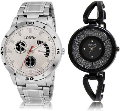 

LOREM SR-101-211 Attractive Black & Silver Round Boy's & Girl's Metal Bracelet Watch - For Men & Women