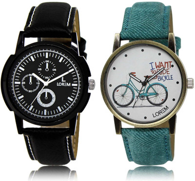 

LOREM watch 13-229 Designer White & Black Round Boy's & Girl's Leather Watch - For Men & Women