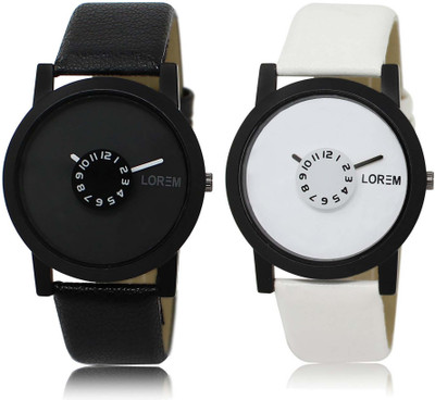 

LOREM SR-25-26 Attractive White & Black Round Boy's Leather Watch - For Men