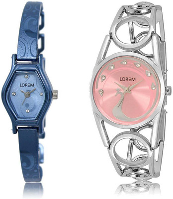 

LOREM watch218-233 Designer Pink & Blue Round & Contemporary Girl's Metal Bracelet Watch - For Women