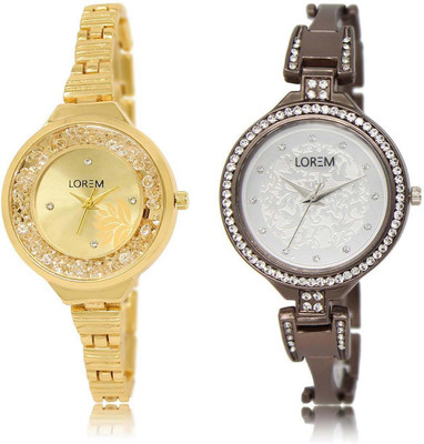 

LOREM Watch-224-236 Designer Silver & Gold Round Girl's Metal Bracelet Watch - For Women