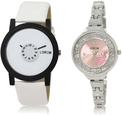 

LOREM watch26-226 Designer Pink & White Round Boy's & Girl's Metal Bracelet & Leather Watch - For Men & Women