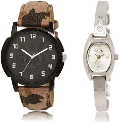 

LOREM 2-32 Attractive Silver & Black Contemporary & Round Boy's & Girl's Metal Bracelet & Leather Watch - For Men & Women