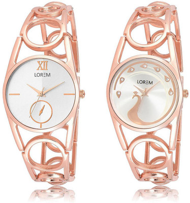 

LOREM FZ-213-232 COMBO White Round Girl's Metal Bracelet Watch - For Women