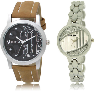 

LOREM Watch-14-223 COMBO Silver & Black Round Boy's & Girl's Metal Bracelet & Leather Watch - For Men & Women