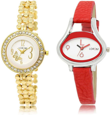 

LOREM SR-203-206 Attractive Multicolor Oval & Round Girl's Leather & Metal Bracelet Watch - For Women