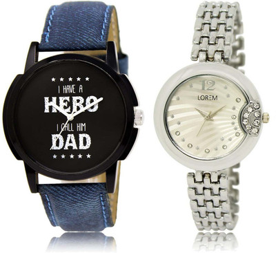 

LOREM OM-7-227 Designer Silver & Black Round Boy's & Girl's Metal Bracelet & Leather Watch - For Men & Women