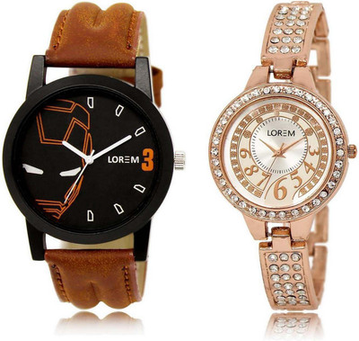 

LOREM OM-4-216 Designer Silver & Black Round Boy's & Girl's Metal Bracelet & Leather Watch - For Men & Women
