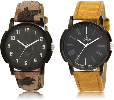 

LOREM OM-3-19 Designer Black Round Boy's Leather Watch - For Men
