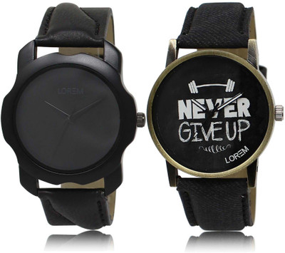 

LOREM watch22-27 Designer Black Round Boy's Leather Watch - For Men
