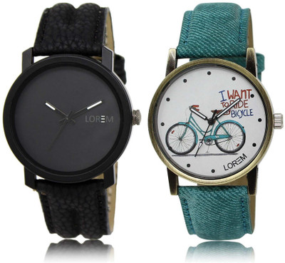 

LOREM watch-21-229 Designer White & Black Round Boy's & Girl's Leather Watch - For Men & Women
