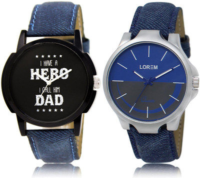 LOREM watch7-24 COMBO Blue & Black Round Boy's Leather Watch - For Men