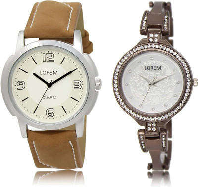 

LOREM OM-16-236 Designer Silver & White Round Boy's & Girl's Metal Bracelet & Leather Watch - For Men & Women