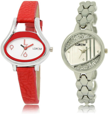 

LOREM Watch-206-223 COMBO Silver & White Round & Oval Girl's Metal Bracelet & Leather Watch - For Men