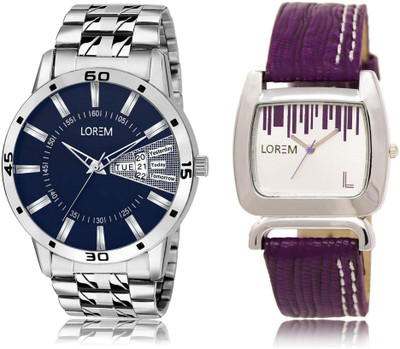 

LOREM Watch-102-207 COMBO White & Blue Round Boy's & Girl's Leather & Metal Bracelet Watch - For Men & Women