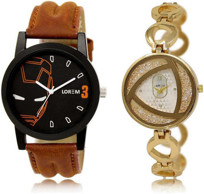 

LOREM SR-4-239 Attractive Silver & Black Round Boy's & Girl's Metal Bracelet & Leather Watch - For Men & Women