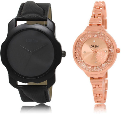 

LOREM WATCH-22-225 COMBO Rose Gold & Black Round Boy's & Girl's Metal Bracelet & Leather Watch - For Men & Women