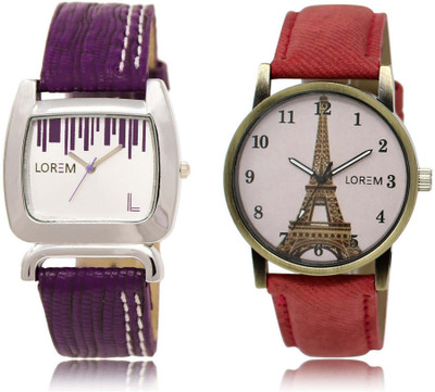 LOREM SR-207-230 Attractive White Round & Square Girl's Leather Watch - For Women