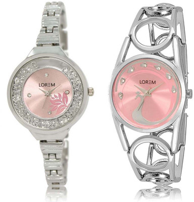 

LOREM watch226-233 Designer Pink & Pink Round Girl's Metal Bracelet Watch - For Women