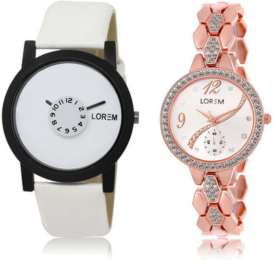 

LOREM SR-26-215 Attractive Silver & White Round Boy's & Girl's Metal Bracelet & Leather Watch - For Men & Women