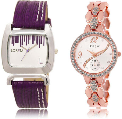 

LOREM SR-207-215 Attractive Silver & White Round & Square Girl's Metal Bracelet & Leather Watch - For Women