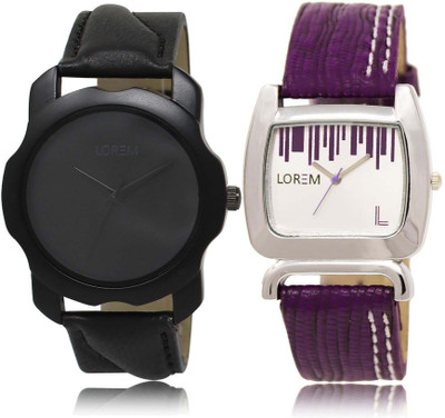 

LOREM SR-22-207 Attractive White & Black Round Boy's & Girl's Leather Watch - For Men & Women