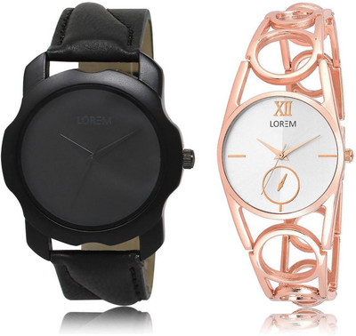 

LOREM watch Black & Silver Round Girl's Leather & Metal Bracelet Watch - For Women