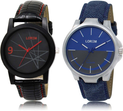 

LOREM OM-8-24 Designer Blue & Black Round Boy's Leather Watch - For Men