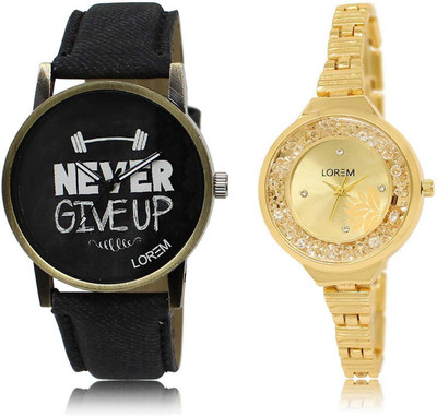

LOREM watch27-224 Designer Gold & Black Round Boy's & Girl's Metal Bracelet & Leather Watch - For Men